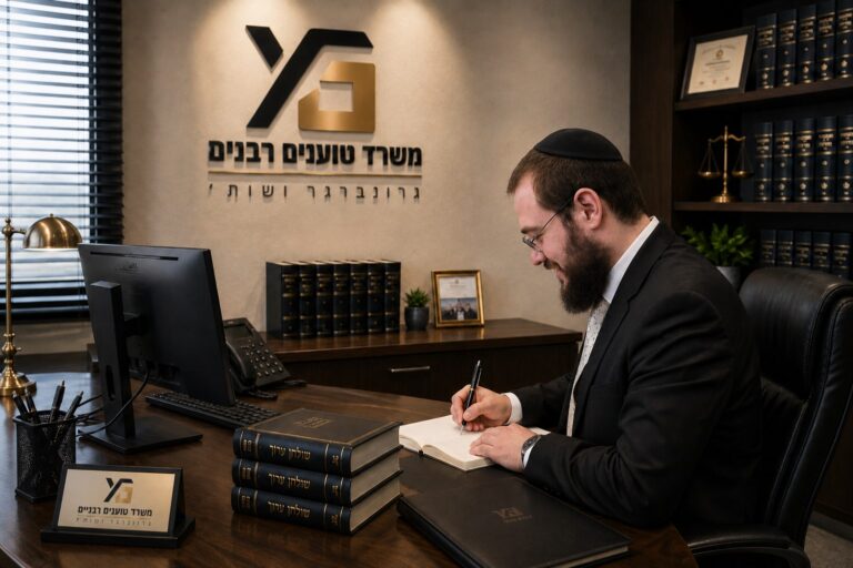 הרב יצחק דן גרונברגר כותב ועובד במשרדו